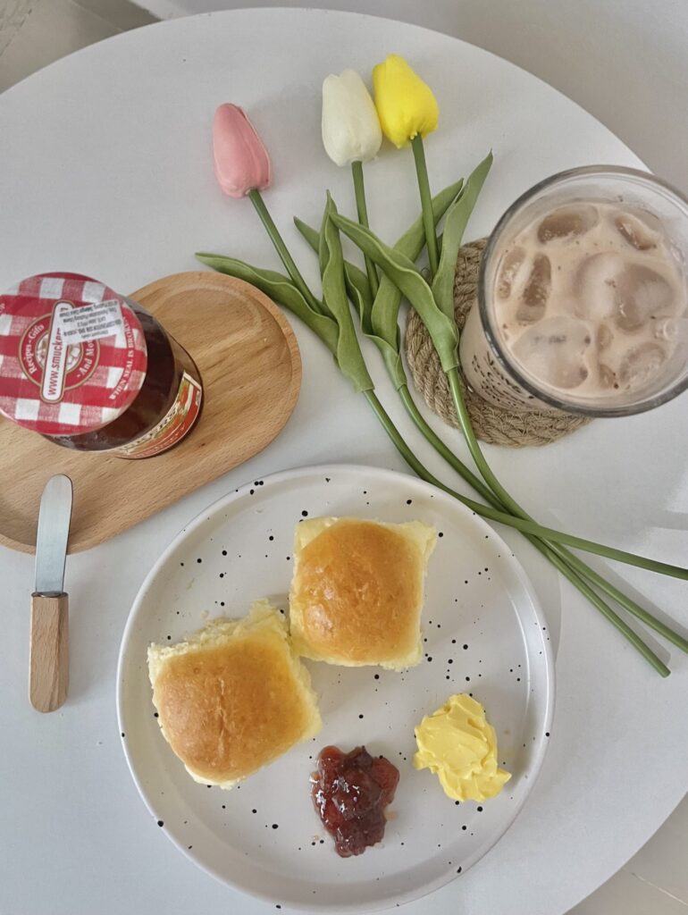 Boink Bakery Soft Roll with Butter and Jam scaled